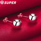 925 Silver Round Bead Ball Stud Earrings For Women Wedding Party
