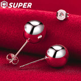925 Silver Round Bead Ball Stud Earrings For Women Wedding Party