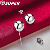 925 Silver Round Bead Ball Stud Earrings For Women Wedding Party