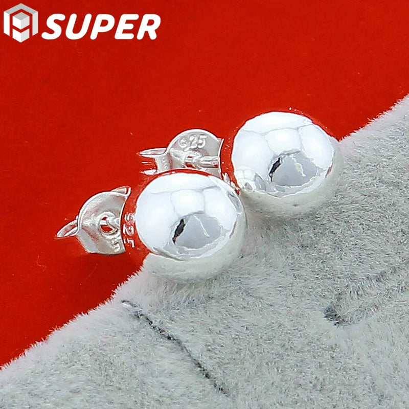 925 Silver Round Bead Ball Stud Earrings For Women Wedding Party