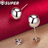 925 Silver Round Bead Ball Stud Earrings For Women Wedding Party