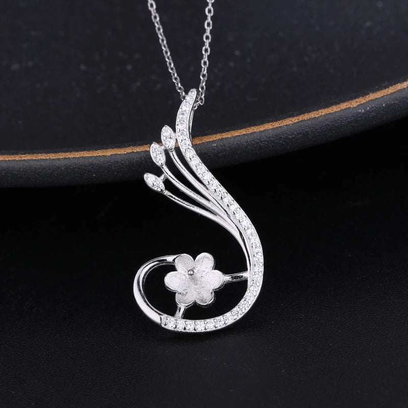 925 Silver 8-11mm Pearl Bead Semi Mount Pendant CZ