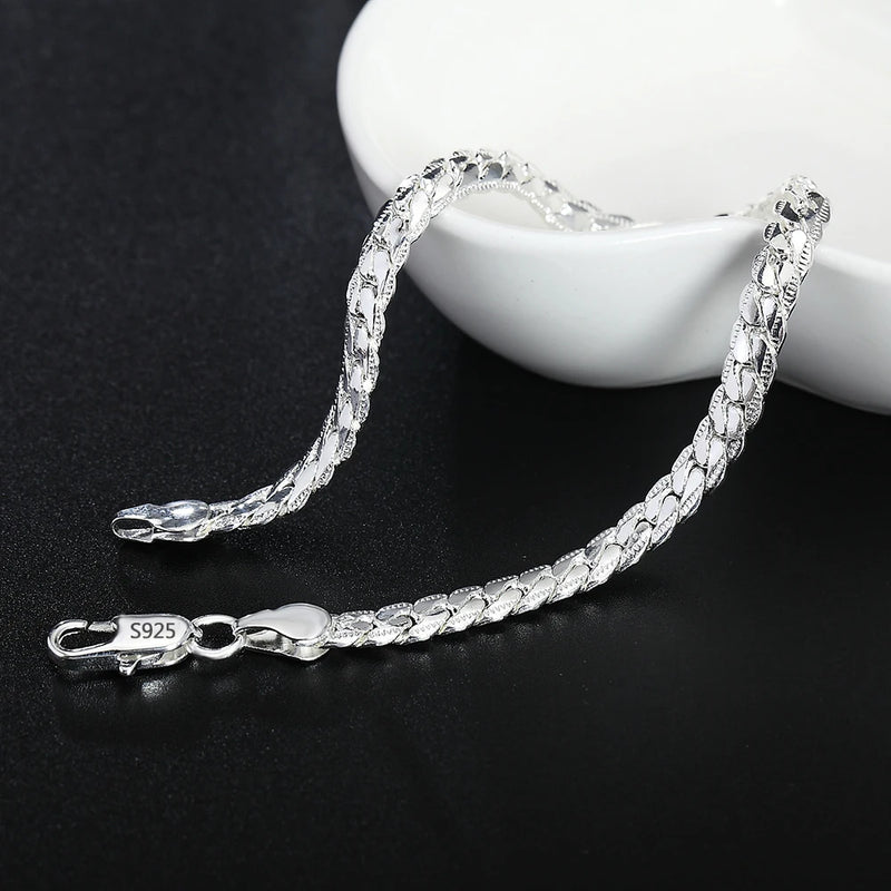 925 Silver Full Side Chain Bracelet 5mm 8"