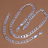 925 Sterling Silver 8MM Chain Necklace Bracelet Set Christmas Charm