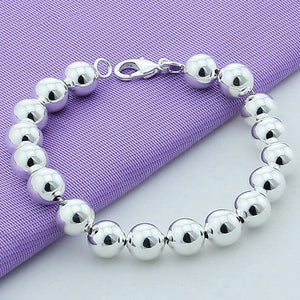 925 Silver Circle Ball Beads Bracelet Woman Charm Jewelry
