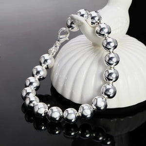 925 Silver Hollow Circle Ball Beads Bracelet Charm Jewelry