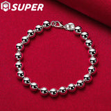 925 Silver Smooth Beads Bracelet Chain for Women