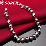 925 Silver Smooth Beads Bracelet Chain for Women