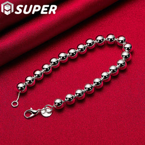 925 Silver Smooth Beads Bracelet Chain for Women