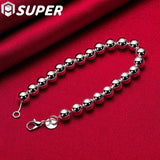 925 Silver Smooth Beads Bracelet Chain for Women
