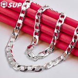 925 Silver 8mm Flat Chain Necklace 16-24 Inch