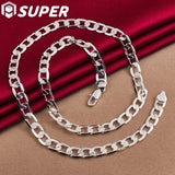 925 Silver 8mm Flat Chain Necklace 16-24 Inch