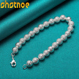 925 Silver 8mm Frosted Ball Chain Bracelet Women's Party Engagement Wedding Gift