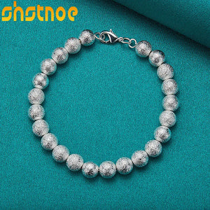 925 Silver 8mm Frosted Ball Chain Bracelet Women's Party Engagement Wedding Gift