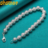 925 Silver 8mm Frosted Ball Chain Bracelet Women's Party Engagement Wedding Gift