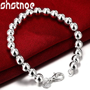 925 Sterling Silver 8mm Hollow Ball Beads Bracelet Wedding Jewelry