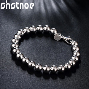 925 Sterling Silver 8mm Hollow Ball Beads Bracelet Wedding Jewelry