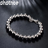 925 Sterling Silver 8mm Hollow Ball Beads Bracelet Wedding Jewelry