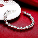 925 Sterling Silver 8mm Hollow Ball Beads Bracelet Wedding Jewelry