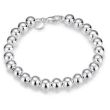 925 Sterling Silver 8mm Hollow Ball Beads Bracelet Wedding Jewelry