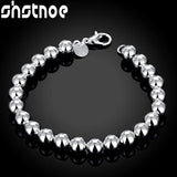 925 Sterling Silver 8mm Hollow Ball Beads Bracelet Wedding Jewelry