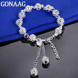 925 Silver 8mm Hollow Ball Bracelet Women Wedding Jewelry