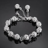 925 Silver 8mm Hollow Ball Bracelet Women Wedding Jewelry