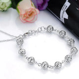 925 Silver 8mm Hollow Ball Bracelet Women Wedding Jewelry