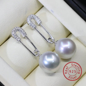 925 Silver CZ Pearl Paper Clip Dangle Earrings Wedding Gift