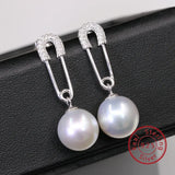 925 Silver CZ Pearl Paper Clip Dangle Earrings Wedding Gift