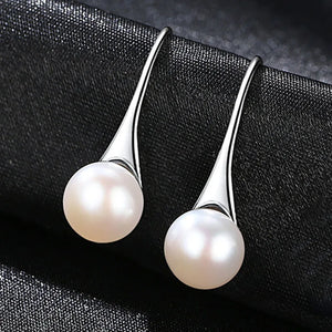 925 Sterling Silver Pearl Drop Earrings Pink
