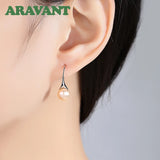 925 Sterling Silver Pearl Drop Earrings Pink