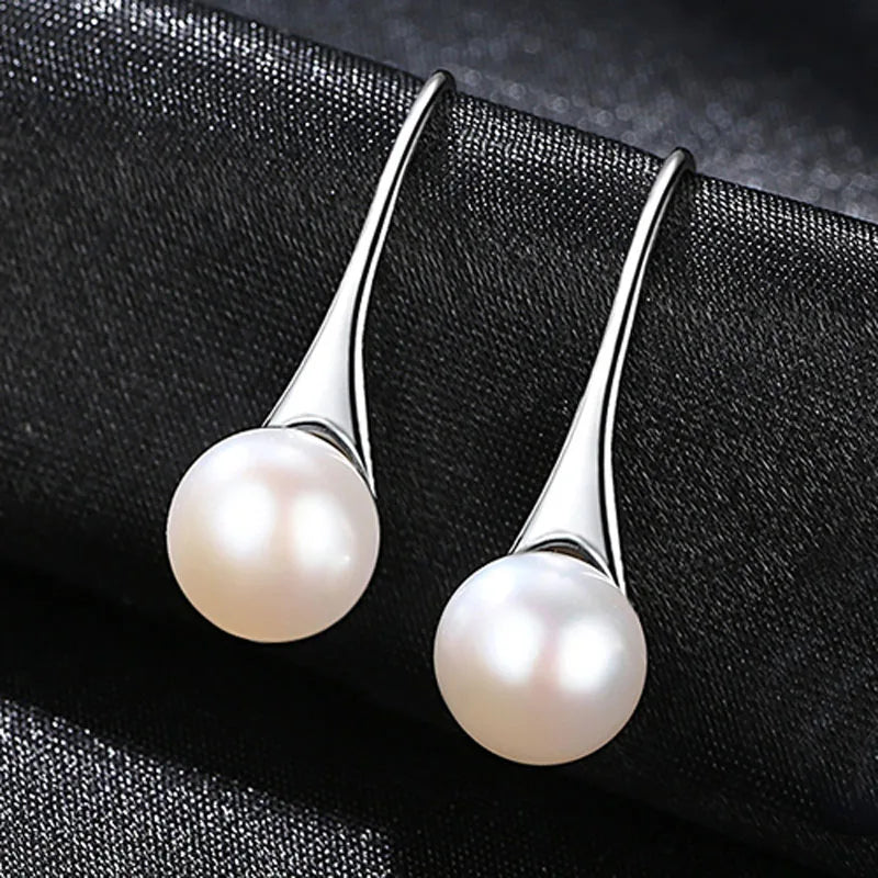 925 Sterling Silver Pearl Drop Earrings Pink