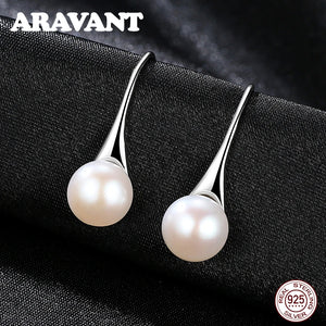 925 Sterling Silver Pearl Drop Earrings Pink