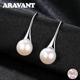 925 Sterling Silver Pearl Drop Earrings Pink