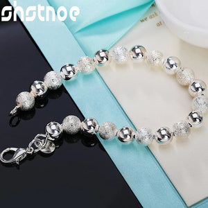 925 Silver Matte Bead Chain Bracelet Women's Party Jewelry Gift