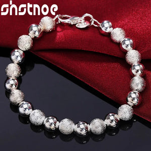 925 Silver Matte Bead Chain Bracelet Women's Party Jewelry Gift