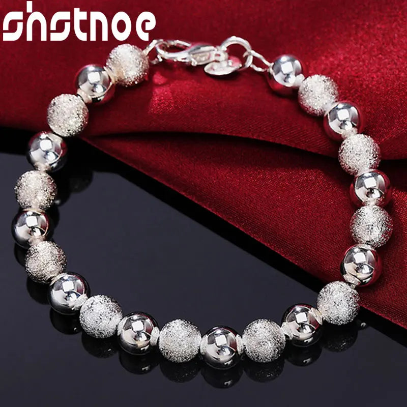 925 Silver Matte Bead Chain Bracelet Women's Party Jewelry Gift