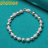 925 Silver 8mm Bead Chain Bracelet for Women - Matte Finish