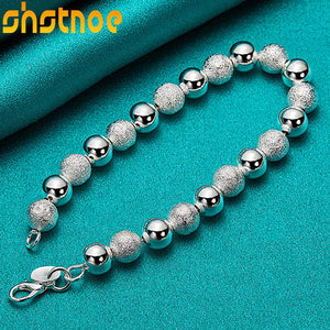 925 Silver 8mm Bead Chain Bracelet for Women - Matte Finish