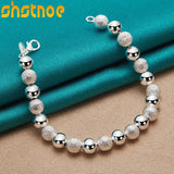 925 Silver 8mm Bead Chain Bracelet for Women - Matte Finish