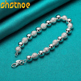 925 Silver 8mm Bead Chain Bracelet for Women - Matte Finish