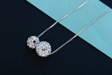 925 Sterling Silver Double Ball CZ Zirconia Crystal Pendant Necklace