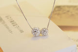 925 Sterling Silver Double Ball CZ Zirconia Crystal Pendant Necklace