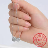 925 Sterling Silver Double Ball CZ Zirconia Crystal Pendant Necklace