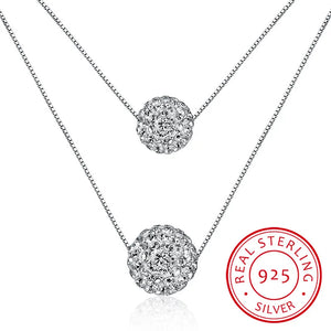 925 Silver Crystal Ball Choker Double Layer Necklace for Women