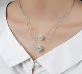 925 Silver Crystal Ball Choker Double Layer Necklace for Women