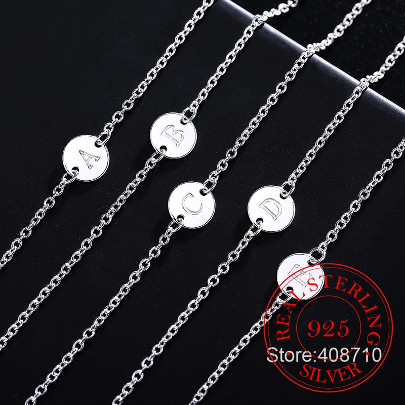 925 Silver A-Z Letter Bracelets&Bangles Women Chain Link Jewelry
