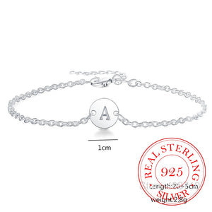 925 Silver A-Z Letter Bracelets&Bangles Women Chain Link Jewelry
