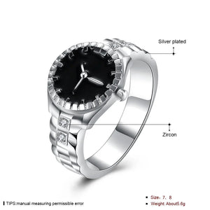 925 Silver Zircon Watch Shape Ring Women Wedding Gift